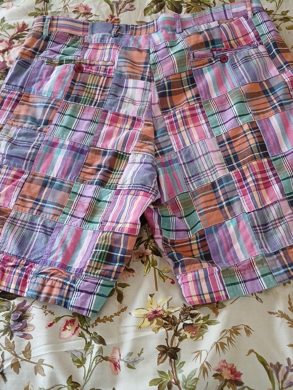 EUC - Classic Men's Colorful Madras Cotton Plaid Patchwork Shorts - 40 - Picture 2 of 10